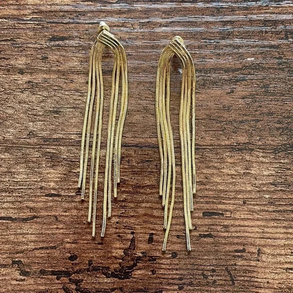 ❤️ NEW 2/$20 or 3/$25 Gold Metal Art Deco Retro Long Earrings - Picture 1 of 5